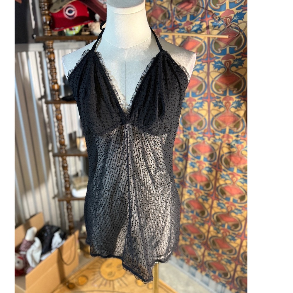 Savage X Fenty Black‎ Swiss Dot Sheer Halter Babydoll Chemise NWT 1X